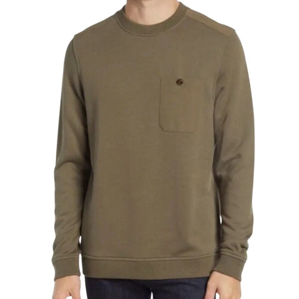 Ted Baker XL Mens Cotton Blend Mixed Media Pullover Sweater Singer Olive